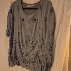 Chic Gray Embroidered Blouse